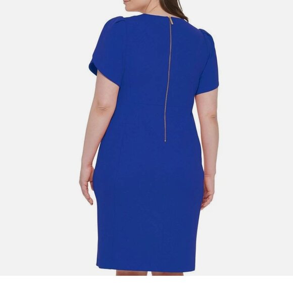 NWOT Calvin Klein Plus Size Crew Scuba Sheath Dress In Color: Royal Blue SZ-18W - Picture 4 of 9